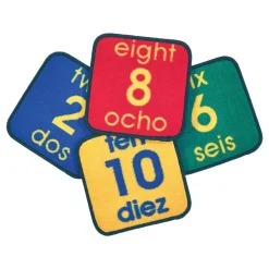 Bilingual Numbers Seating Squares 12" x 12" Set of 10