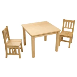 Birch Wood Mission Table with Two Chairs