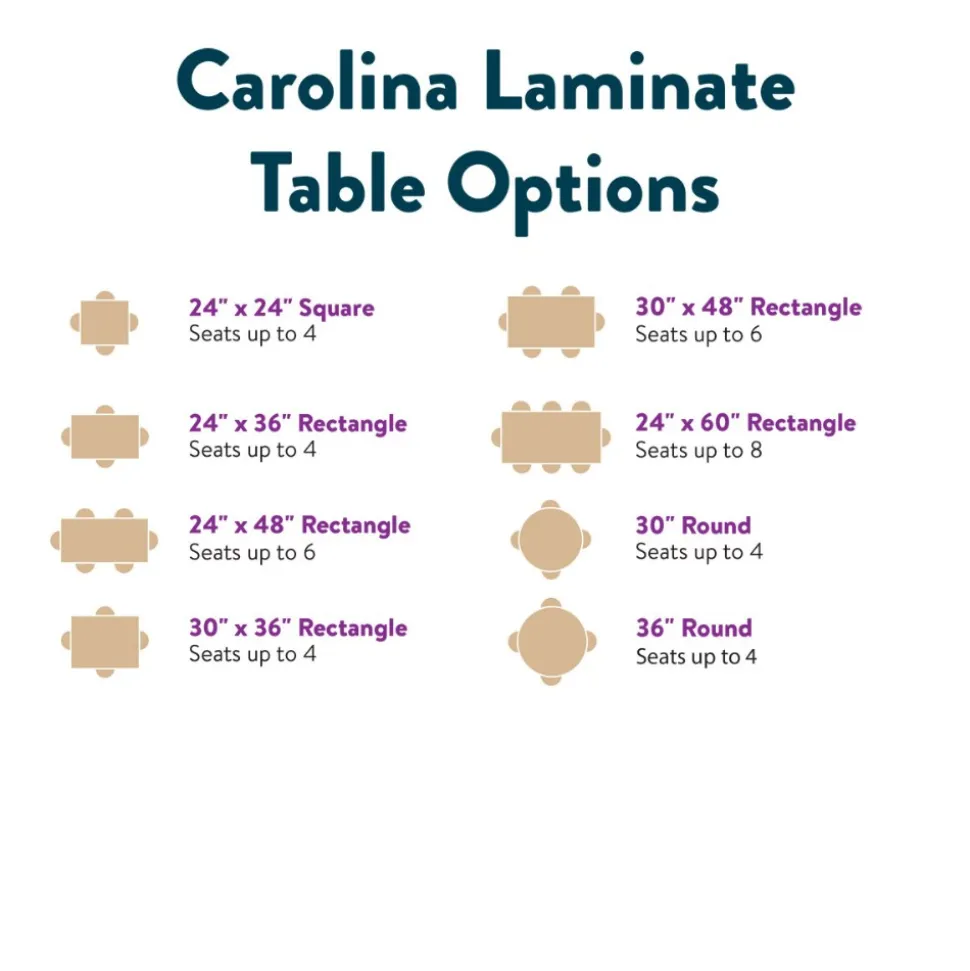 Carolina Laminate 24" x 48" Rectangle Table in Varied Heights Seats 6