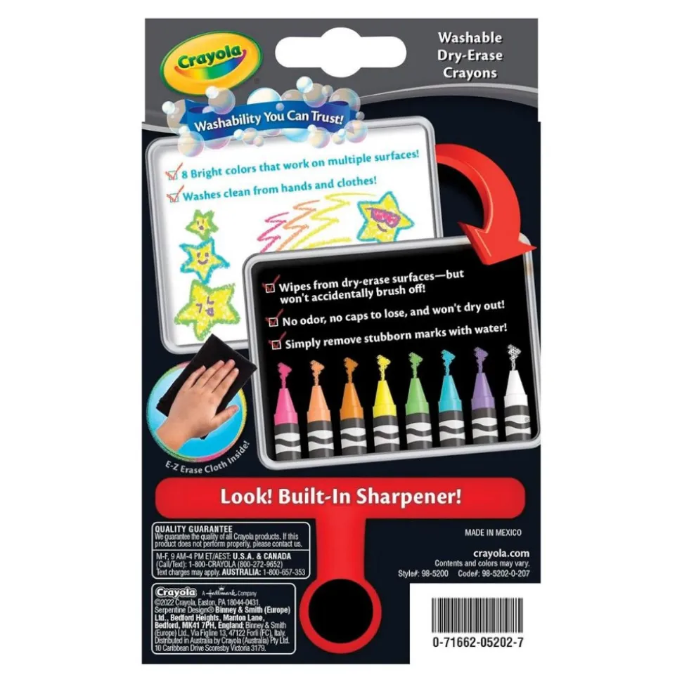 Crayola® Washable, Dry Erase Bold & Bright Crayons 8 Count