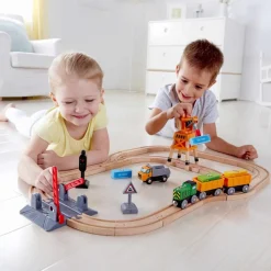 Crossing & Crane Set 34 Piece Wooden Railway Playset