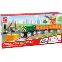 Crossing & Crane Set 34 Piece Wooden Railway Playset