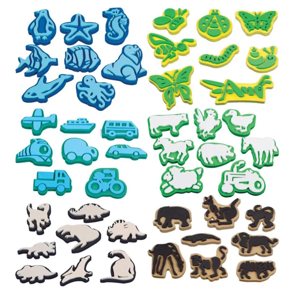 Foam Jumbo Stampers with Animals, Sealife, Insects, and Transportation 48 Pieces