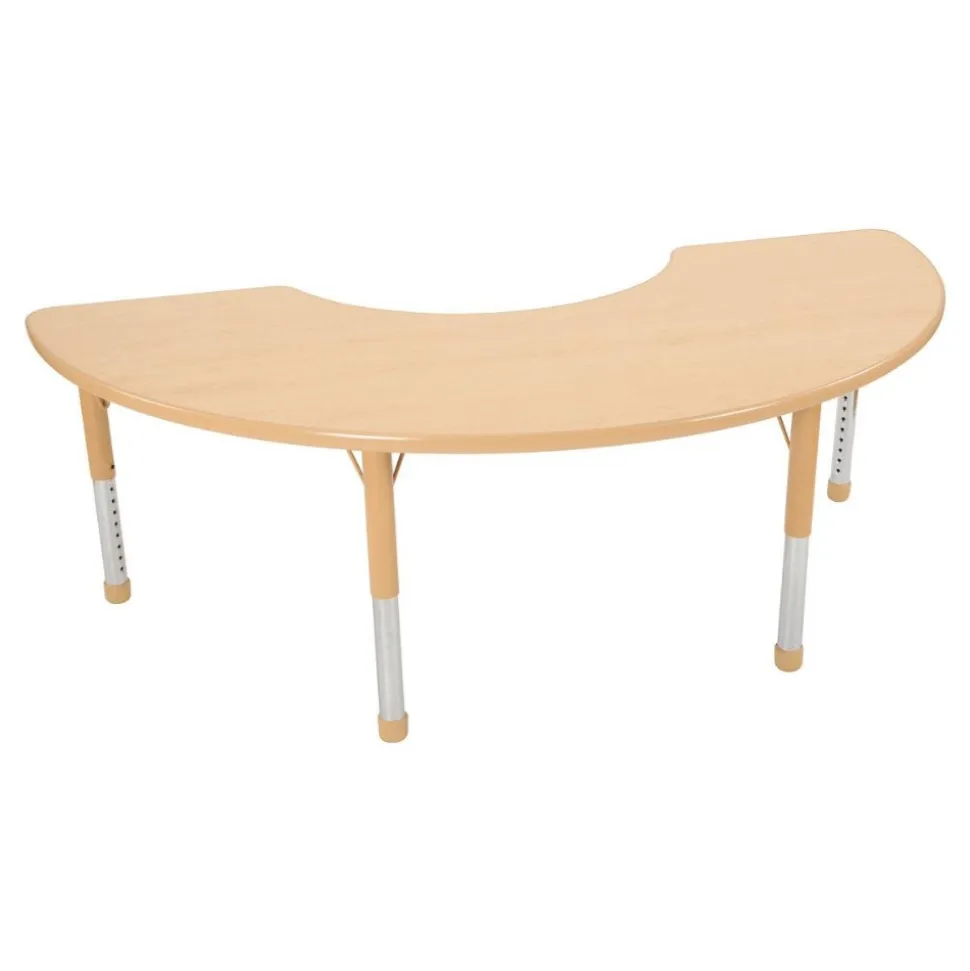 Nature Color Chunky 36" x 72" Half Moon Table with Adjustable Legs