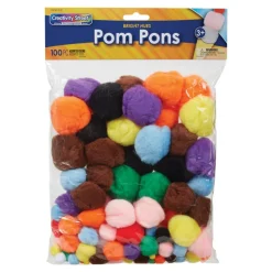 Pom Poms Bright Hues 100 Count Assorted Sizes