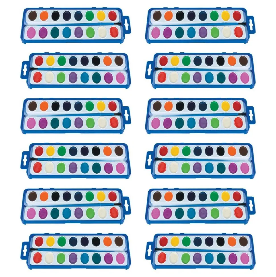 16 Watercolor Paint Trays with Brush